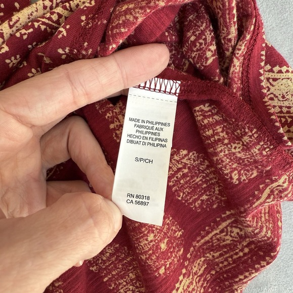 Lucky Brand Top Womens Small Red V-Neck Long Sleeve Boho Tunic Blouse Tassel - Picture 6 of 8